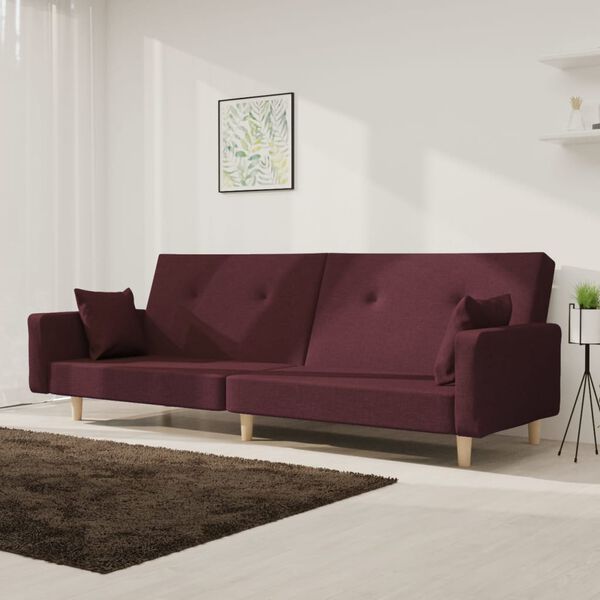 vidaXL Schlafsofa 2-Sitzer mit 2 Kissen Lila Stoff