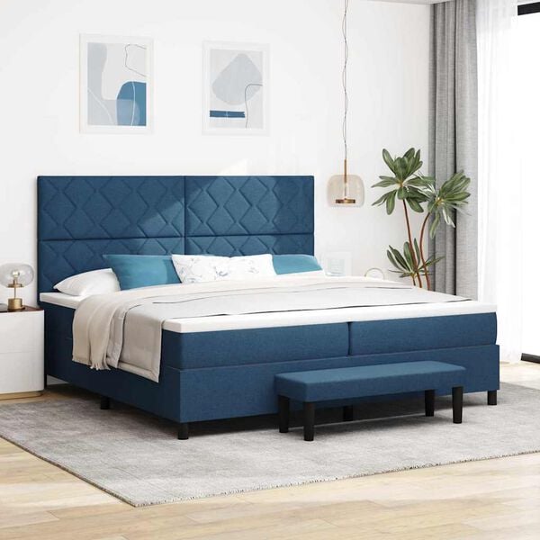 vidaXL Boxspringbett mit Matratze mit Kopfteil Blau 200 x 200 cm Stoff