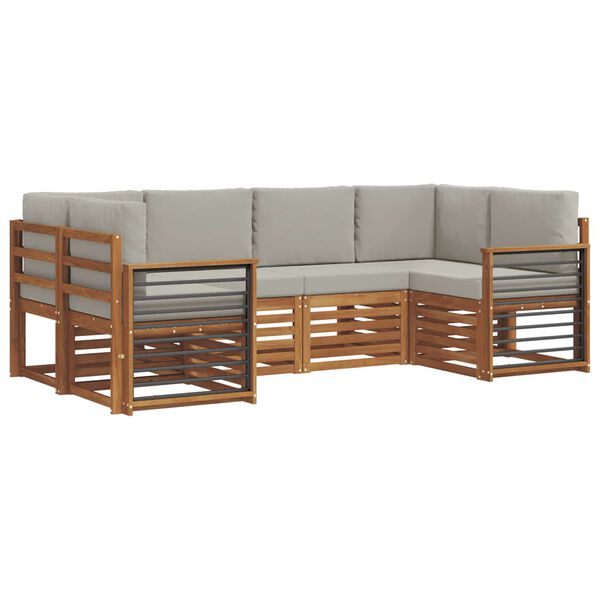 vidaXL Ecksofa Set 6 pcs Nat&uuml;rlich und Hellgrau Massivholz Akazie