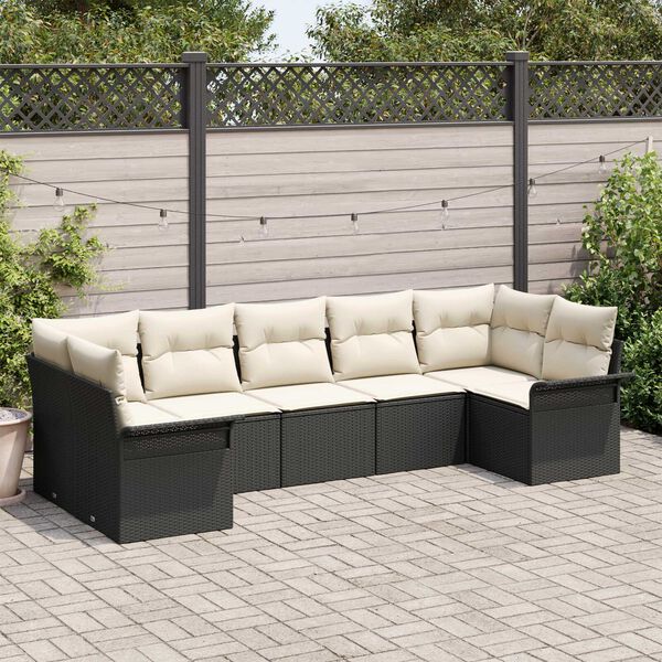 vidaXL Gartensofa-set mit Kissen 7 pcs Schwarz Poly-Rattan