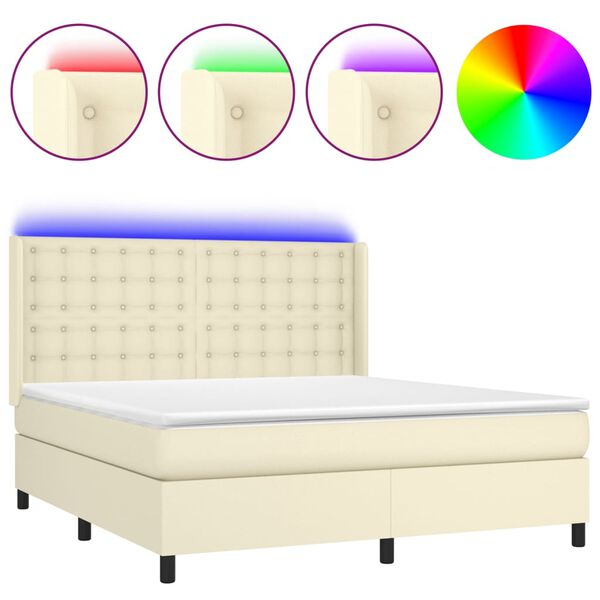 vidaXL Boxspringbett mit Matratze & LED Creme 180x200 cm Kunstleder