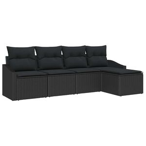vidaXL Sofa Set mit Kissen mit Speicher 5 pcs Schwarz Poly-Rattan
