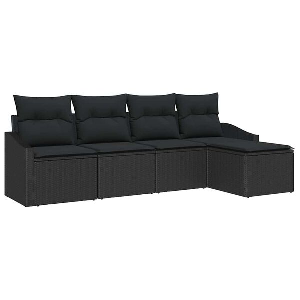 vidaXL Sofa Set mit Kissen mit Speicher 5 pcs Schwarz Poly-Rattan