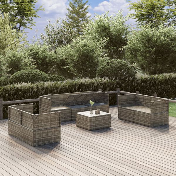 vidaXL 8-tlg. Garten-Lounge-Set mit Kissen Grau Poly Rattan