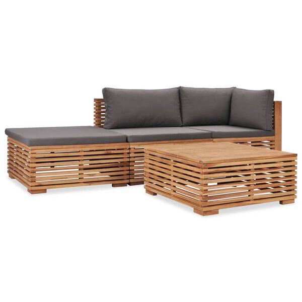vidaXL 4-tlg. Garten-Lounge-Set mit Auflagen Massivholz Teak