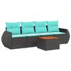 vidaXL 5-teiliges Gartensofa-Set mit Kissen, schwarzes Polyrattan