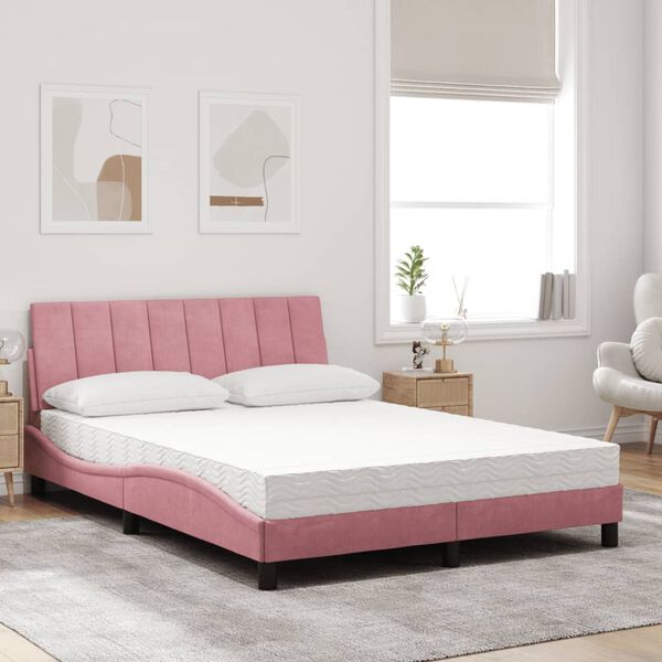 vidaXL Bett mit Matratze "Hanko" Rosa 120x200 cm Samt