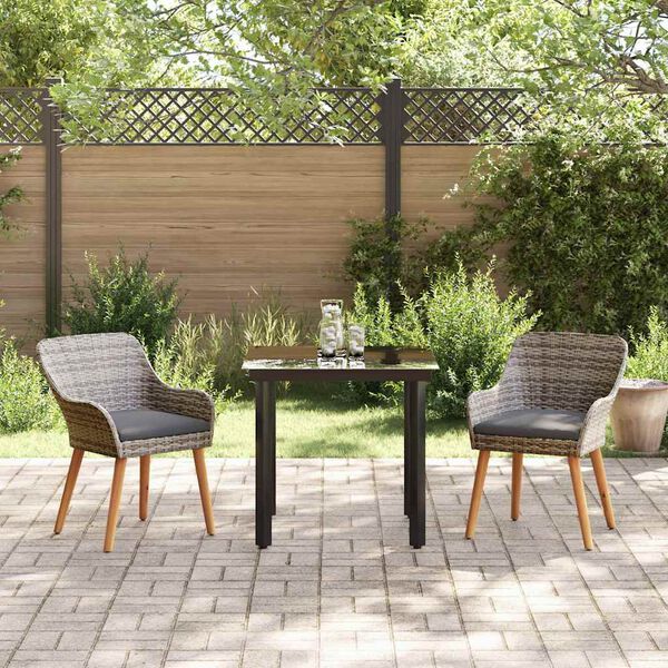 vidaXL Garten Essgruppe mit Kissen 3 pcs Grau Poly-Rattan