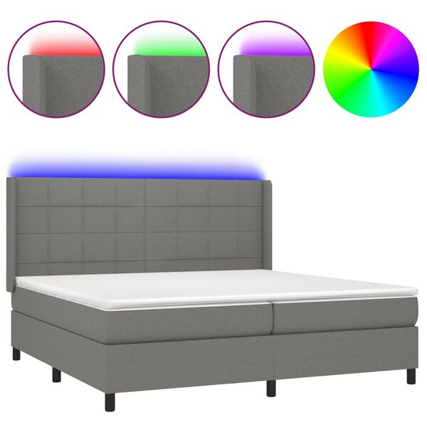 vidaXL Boxspringbett mit Matratze & LED Dunkelgrau 200x200 cm Stoff