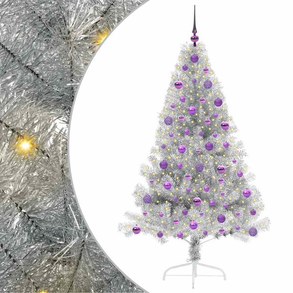 vidaXL Künstlicher vorbeleuchteter Weihnachtsbaum Silber 180 cm