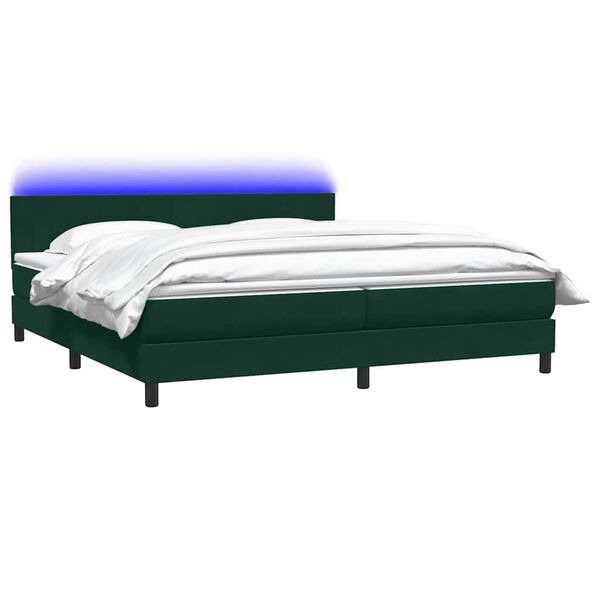 vidaXL Boxspringbett mit Matratze & LED Dunkelgr&uuml;n 200x210 cm Samt