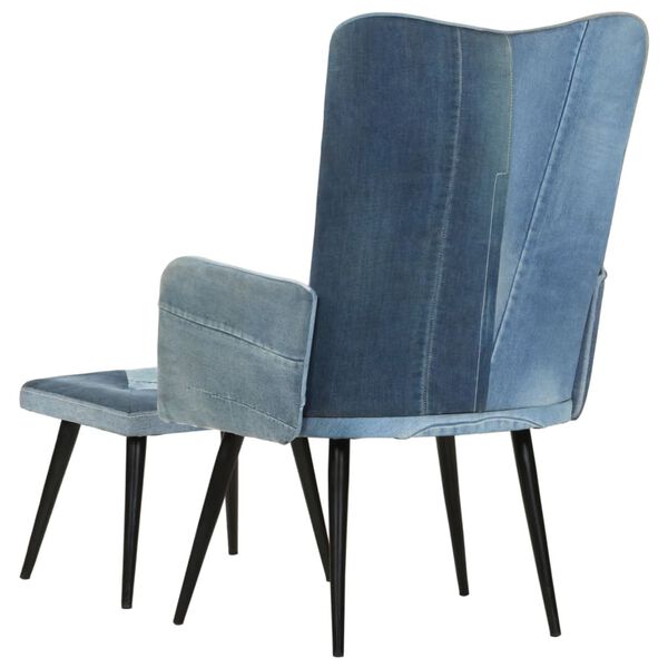 vidaXL Sessel mit Hocker Blau Denim Patchwork Canvas