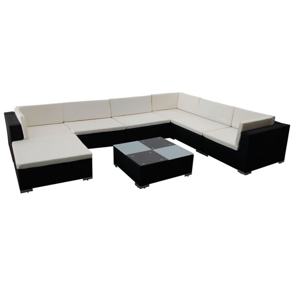 vidaXL 8-tlg. Garten-Lounge-Set mit Auflagen Poly Rattan Schwarz