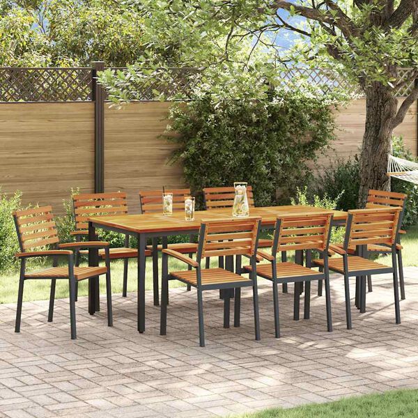 vidaXL Garten Essgruppe 9 pcs Schwarz Massivholz Akazie