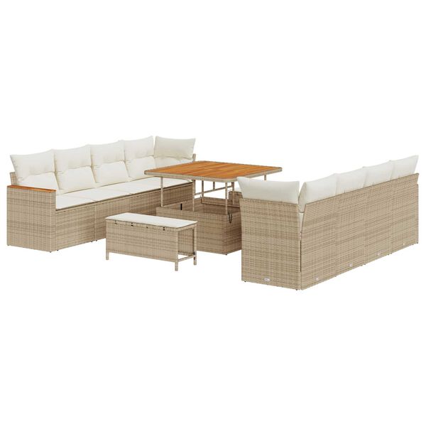 vidaXL Gartensofa-set mit Kissen 12 pcs Beige Poly-Rattan