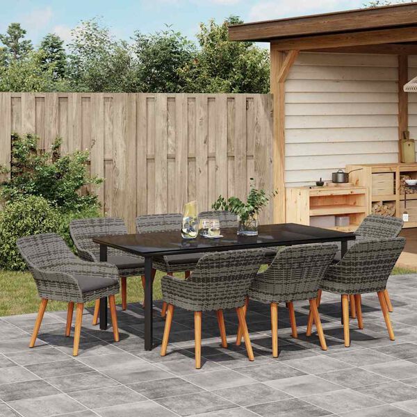 vidaXL Garten Essgruppe mit Kissen 9 pcs Grau Poly-Rattan