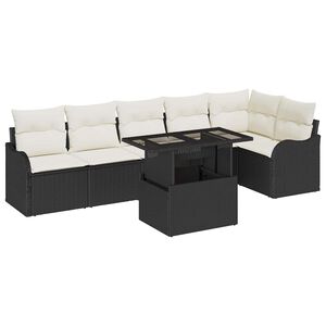 vidaXL Sofa Set mit Kissen 7 pcs Schwarz Poly Rattan