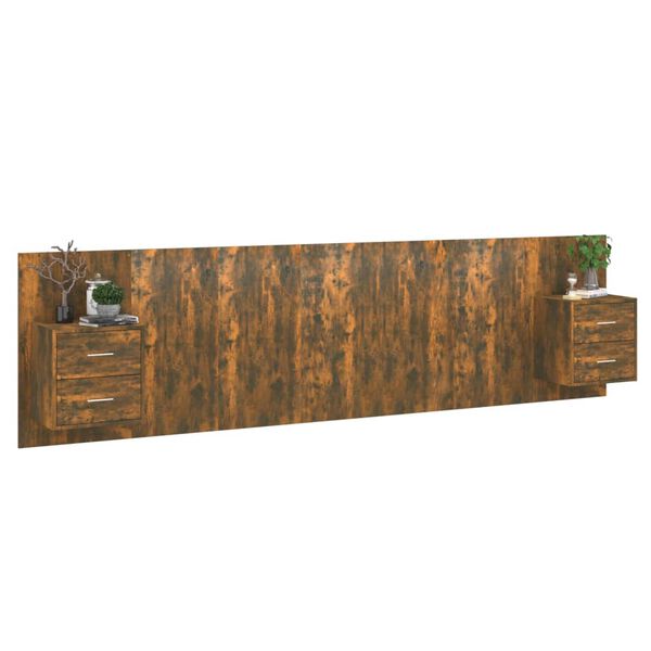 vidaXL Kopfteil mit Nachttischen Räuchereiche Holzwerkstoff