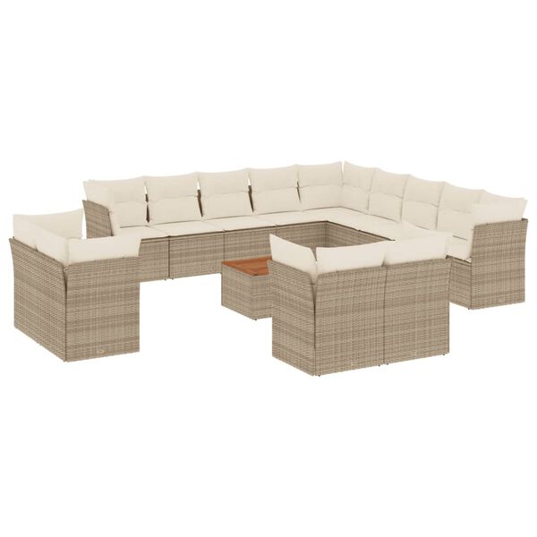 vidaXL 14-tlg. Garten-Sofagarnitur mit Kissen Beige Poly Rattan