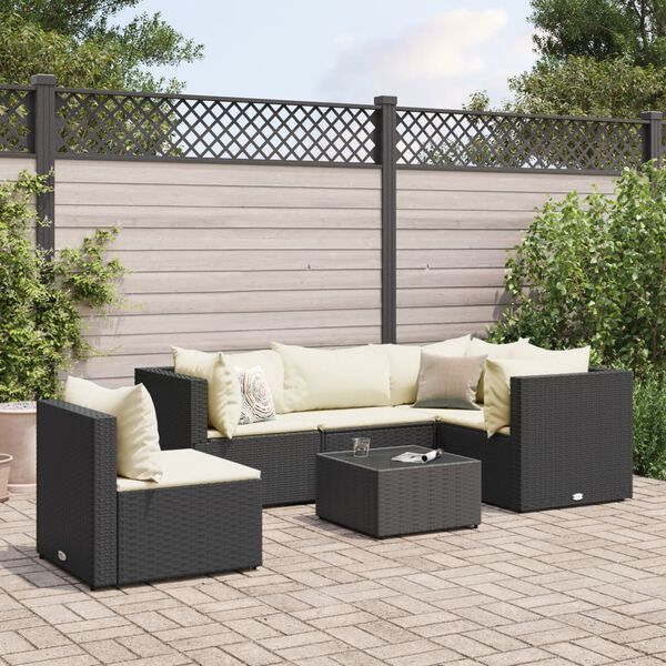 vidaXL 6-tlg. Garten-Lounge-Set mit Kissen Schwarz Poly Rattan