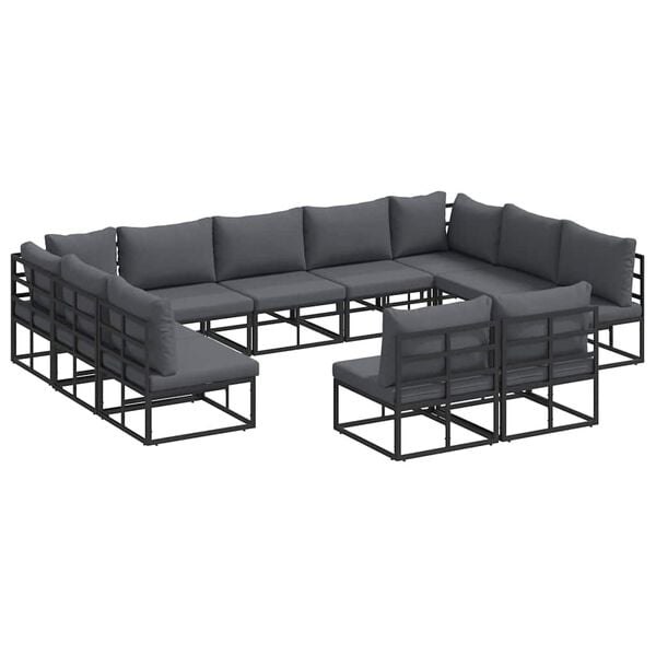 vidaXL Gartensofa-set mit Kissen 11 pcs Schwarz Aluminium
