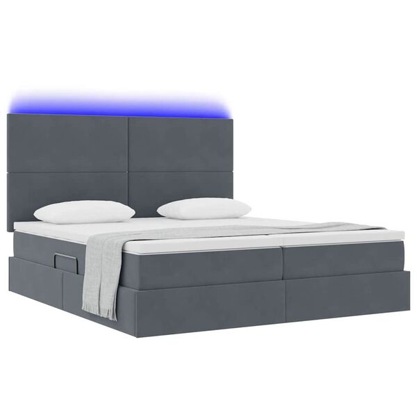 vidaXL Bett mit LED-Lichtleisten Dunkelgrau 200 x 200 cm Samt