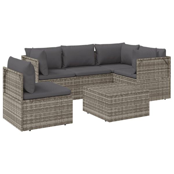 vidaXL 6-tlg. Garten-Lounge-Set mit Kissen Grau Poly Rattan