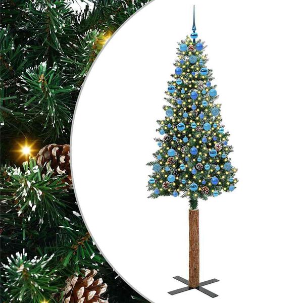 vidaXL Schlanker Weihnachtsbaum mit 300 LEDs Grün und Weiß 210 cm