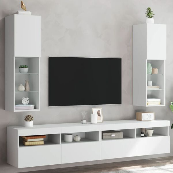 vidaXL TV-Schränke mit LED-Leuchten 2 Stk. Weiß 30,5x30x102 cm