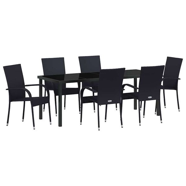 vidaXL Garten Essgruppe 7 pcs Schwarz Pulverbeschichteter Stahl