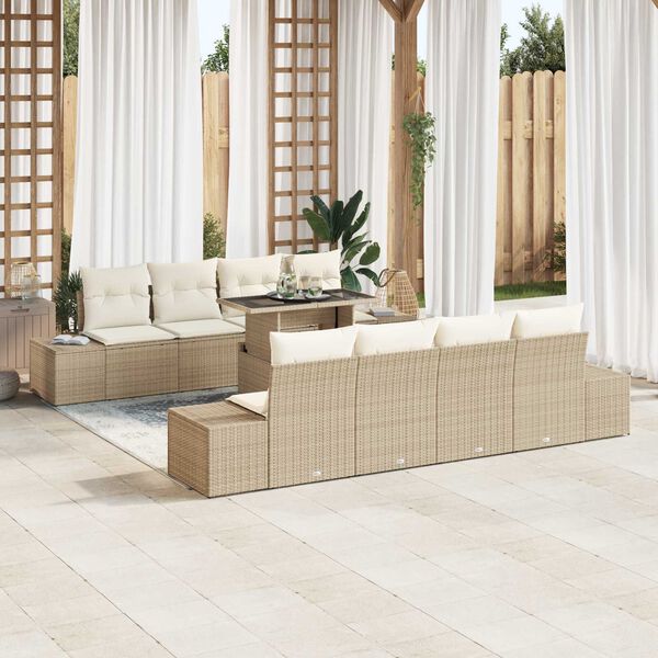 vidaXL Gartensofa-set mit Kissen mit Speicher 9 pcs Beige und Creme