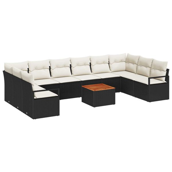 vidaXL Gartensofa-set 11 pcs Schwarz und Creme Poly-Rattan