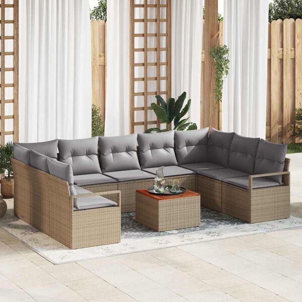 vidaXL Garten-Sofa-Set mit Kissen 10 pcs Beige Poly Rattan