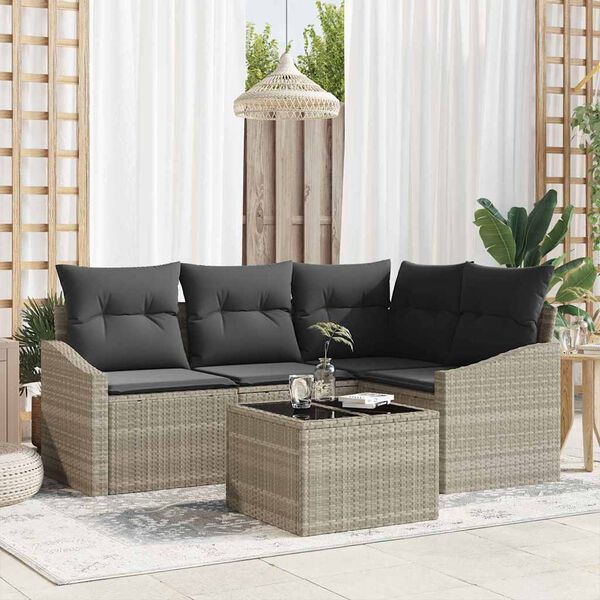 vidaXL Gartensofa-set mit Kissen 5 pcs Hellgrau Poly-Rattan