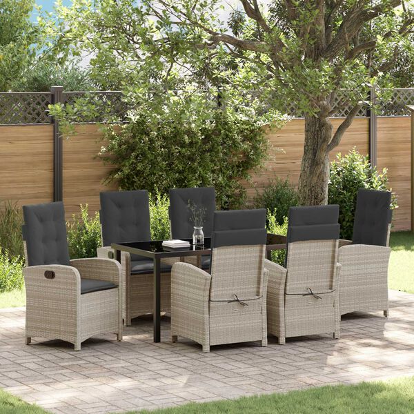 vidaXL Garten Essgruppe mit Kissen 7 pcs Hellgrau Poly-Rattan