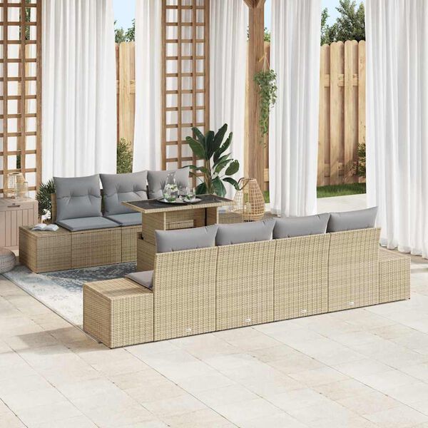 vidaXL Sofa Set mit Kissen 8 pcs Beige und Hellgrau Poly-Rattan