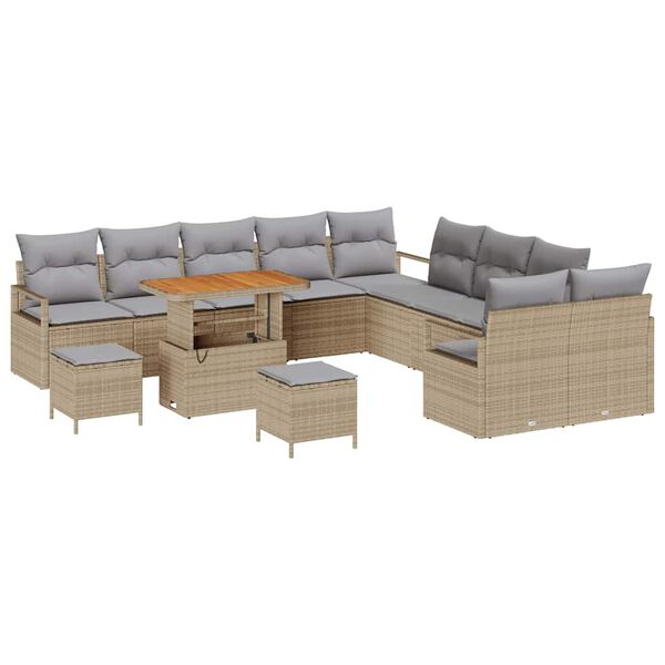 vidaXL Garten-Sofa-Set mit Kissen 13 pcs Beige Poly Rattan