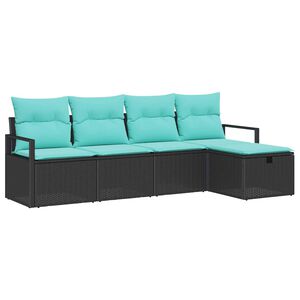 vidaXL Sofa Set 5 Stk. 5-Sitzanzahl Schwarz und T&uuml;rkis Poly-Rattan
