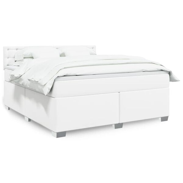vidaXL Boxspringbett mit Matratze Wei&szlig; 180x200 cm Kunstleder