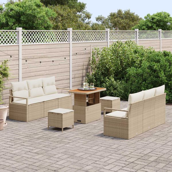 vidaXL Gartensofa-set mit Kissen 9 pcs Beige Poly-Rattan