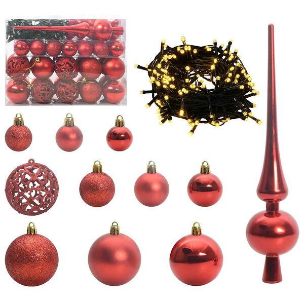 vidaXL Weihnachtskugel-Set mit 150 LEDs 61 pcs Rot Kunststoff
