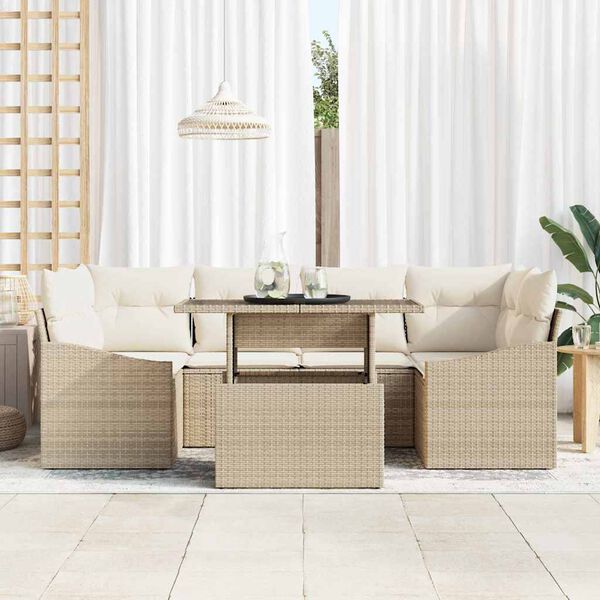 vidaXL Garten-Sofa-Set mit Speicher 7 pcs Beige Poly Rattan