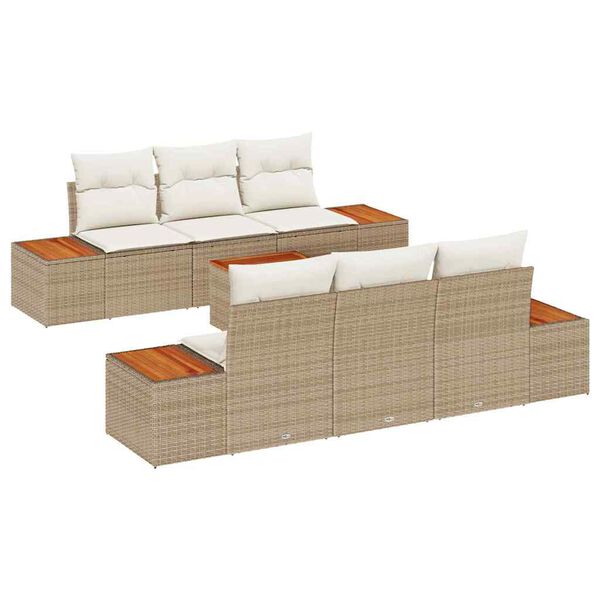 vidaXL Gartensofa-set mit Kissen 7 pcs Beige Poly Rattan