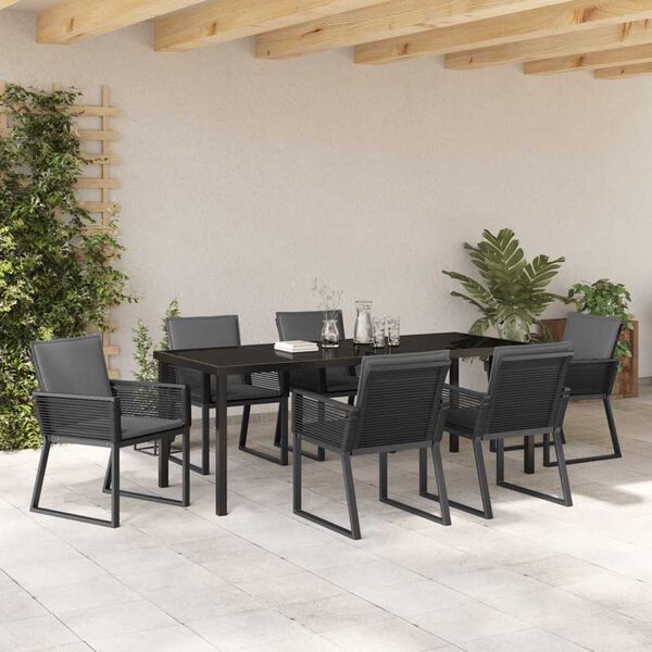 vidaXL Garten Essgruppe 7 pcs Schwarz Pulverbeschichteter Stahl