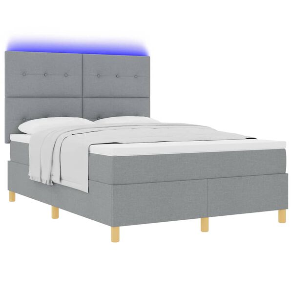 vidaXL LED Boxspringbett mit Matratze Hellgrau 160 x 200 cm Stoff