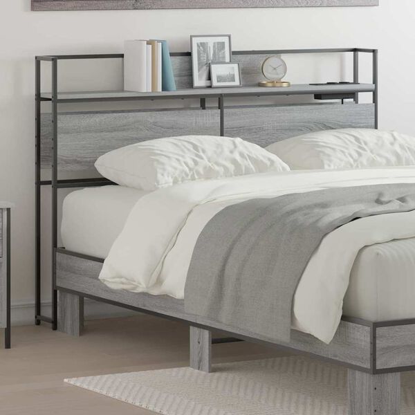 vidaXL Stauraum-Kopfteil mit Regal Grau Sonoma 135 cm Holzwerkstoff