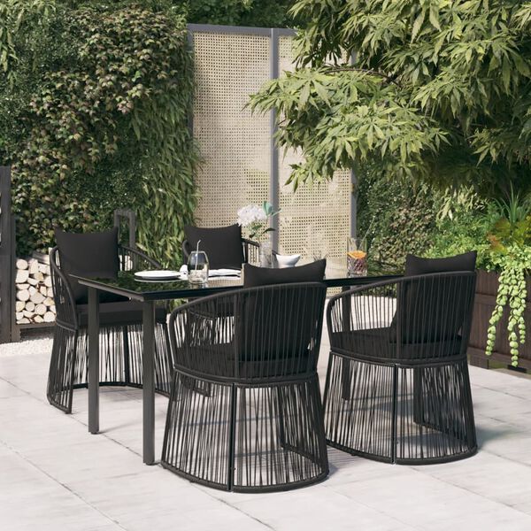 vidaXL 5-tlg. Garten-Essgruppe mit Kissen Schwarz PVC Rattan