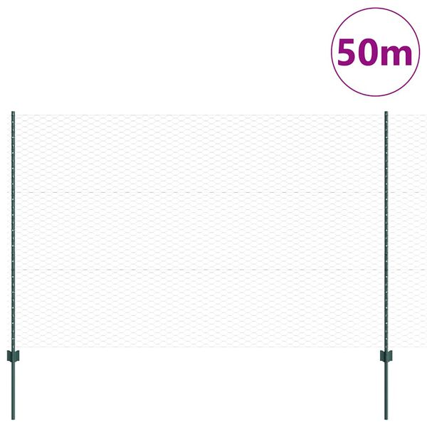 vidaXL Zaun mit Pfosten Gr&uuml;n 1,5 x 50 m Stahl und PVC