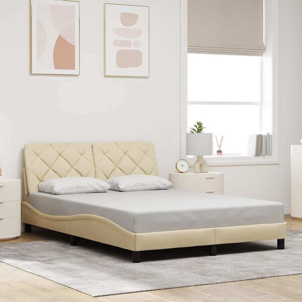 vidaXL Bettgestell ohne Matratze Creme 140x190 cm Stoff