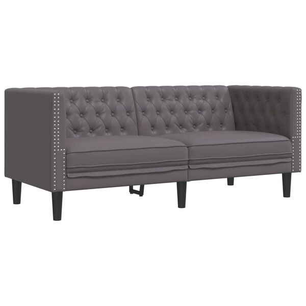 vidaXL Chesterfield-Sofa 2-Sitzer Grau Kunstleder